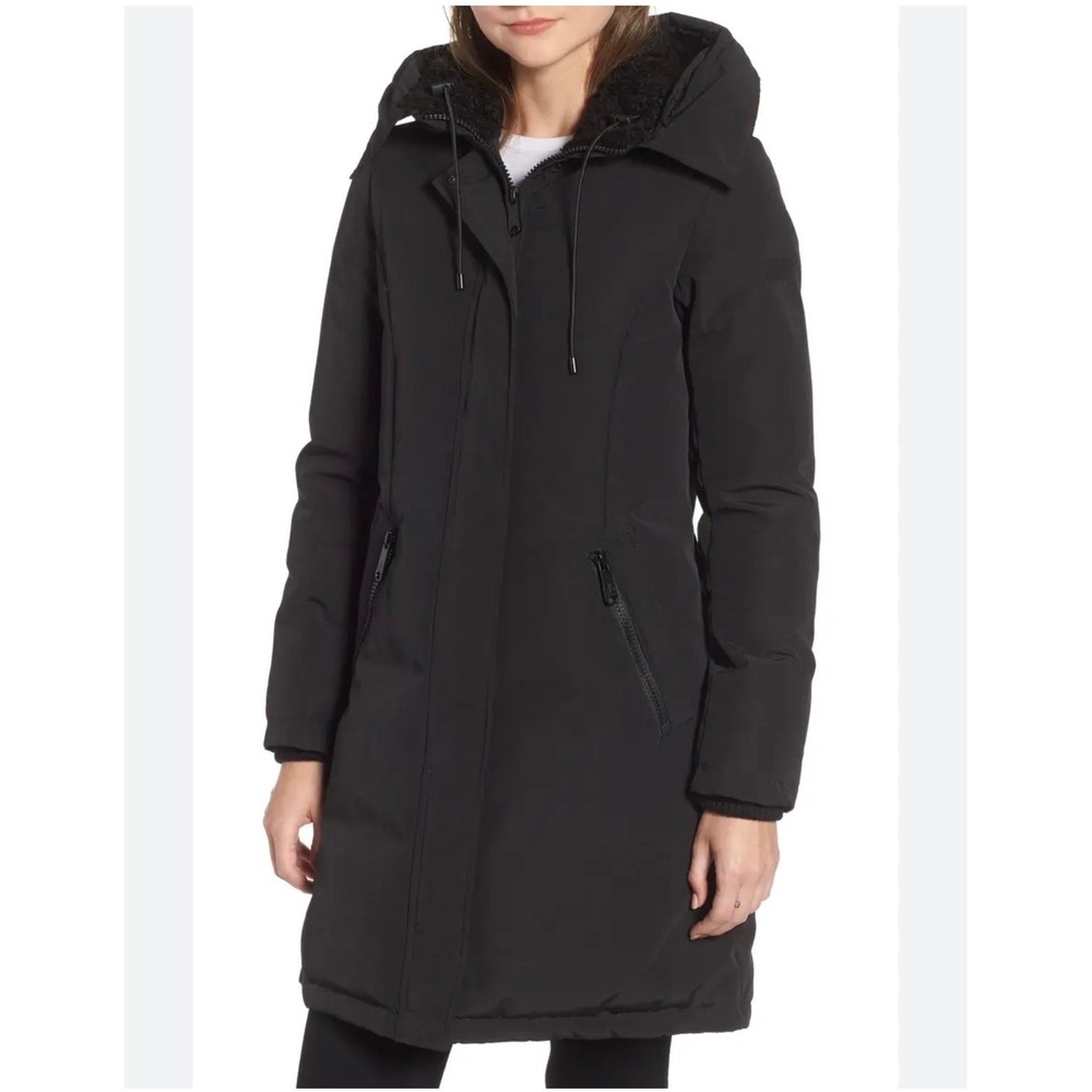 Sam Edelman Black Hooded Down Parka Jacket Womens Size Medium